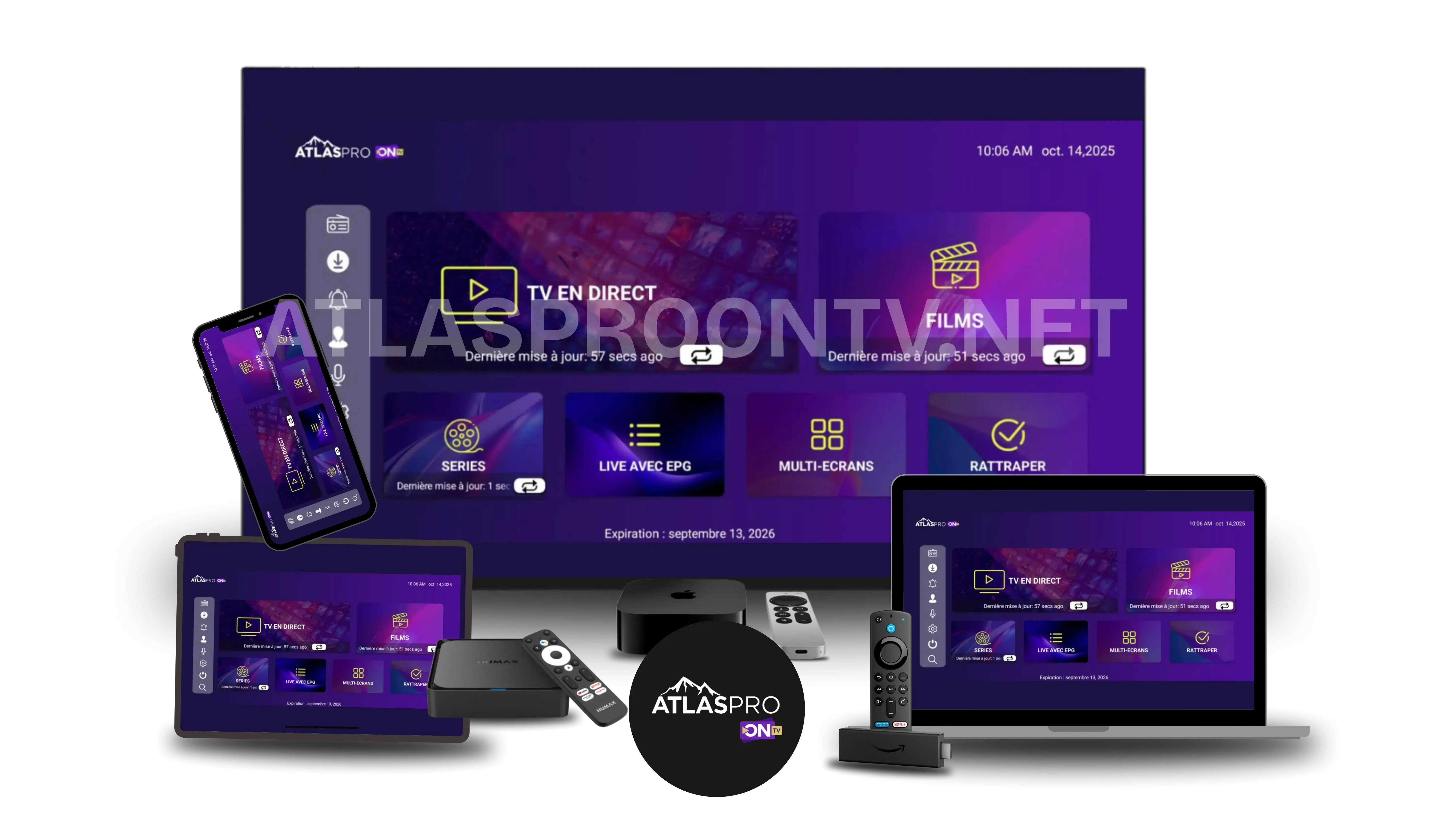 Atlas Pro ONTV compatible Smart TV, Android TV, Fire TV, iPhone, iPad, Windows et Mac